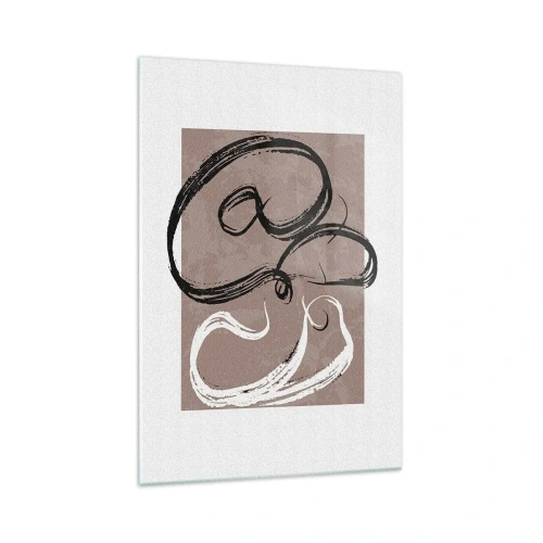 Cuadro sobre vidrio - Impresiones sobre Vidrio - Abstracción en blanco y negro sobre fondo beige. - 70x100cm - Composición: la búsqueda de la plenitud - Decoración de pared moderna para salón y dormitorio ARTTOR