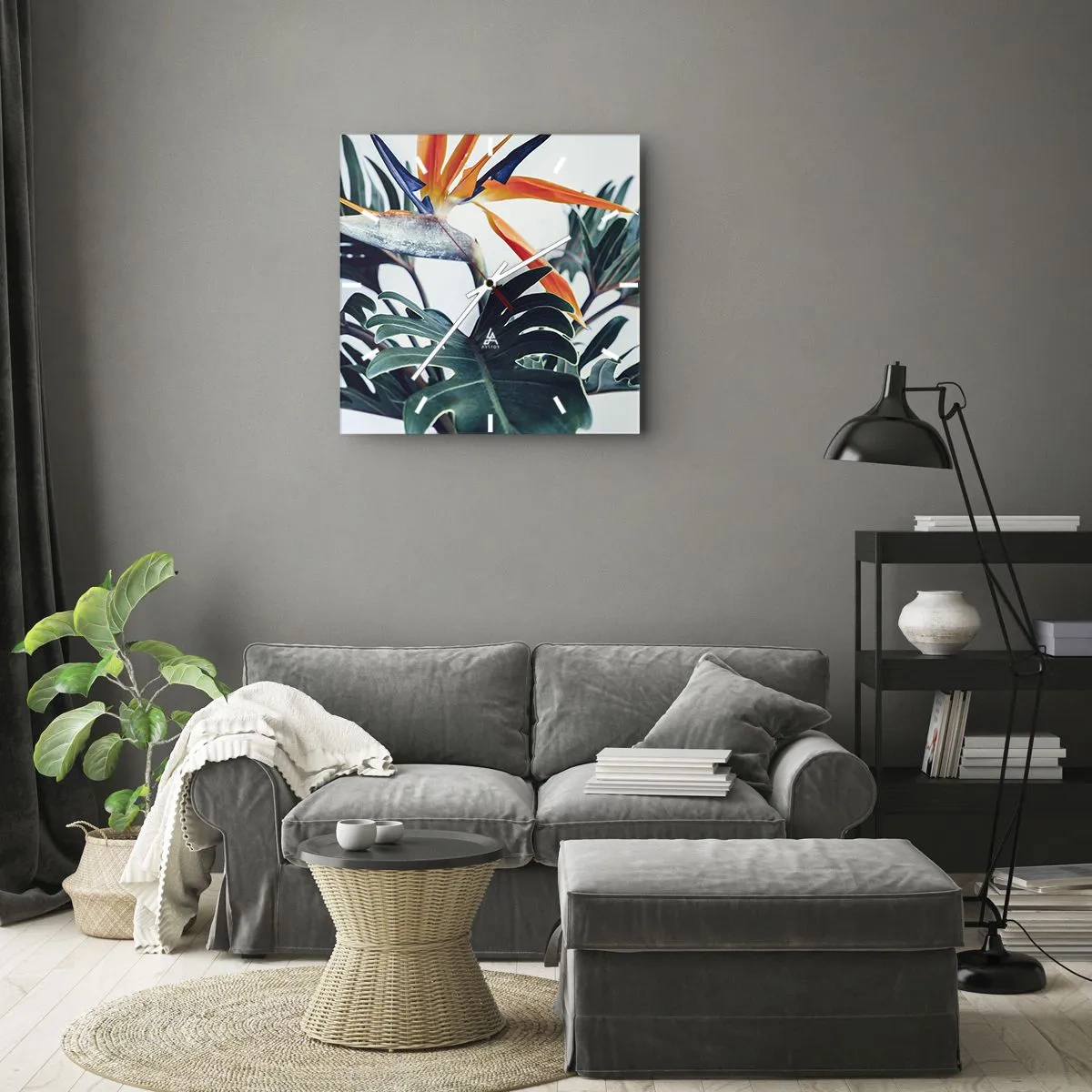 Reloj de pared - Reloj de vidrio - La jaula del pájaro colorido - 40x40 cm