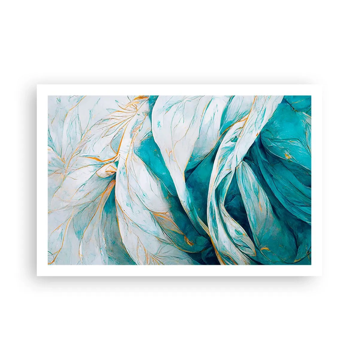 Póster - Abstracción azul con motivos dorados - 91x61 cm
