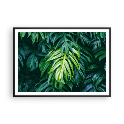 Póster en marco negro - Hojas verdes en un denso arreglo tropical. - 100x70cm - Sumérjase en la frescura - Decoración de pared moderna para salón y dormitorio ARTTOR