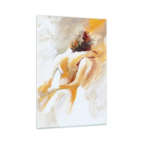 Cuadro sobre vidrio - Impresiones sobre Vidrio - Escena abstracta de un abrazo romántico. - 80x120cm - En un cielo de cercanía - Decoración de pared moderna para salón y dormitorio ARTTOR