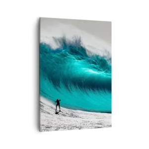Cuadro sobre lienzo - Impresión de Imagen - Surfista frente a una ola gigante - 50x70cm - Reto aceptado - Decoración de pared moderna para salón y dormitorio ARTTOR