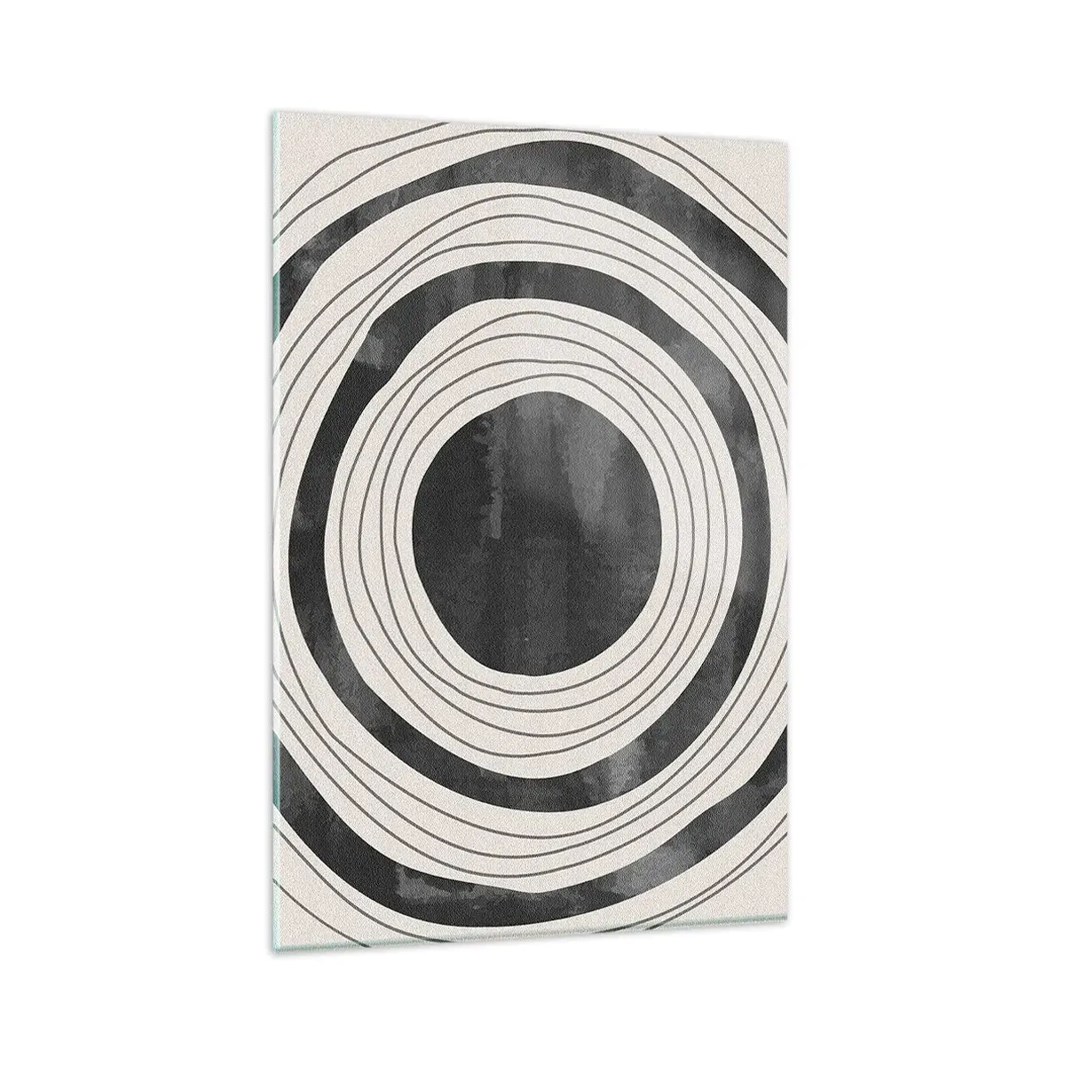 Cuadro sobre vidrio - Impresiones sobre Vidrio - Círculos concéntricos en blanco y negro sobre un fondo claro - 80x120cm - En el centro mismo - Decoración de pared moderna para salón y dormitorio ARTTOR