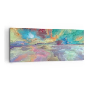 Cuadro sobre lienzo - Impresión de Imagen - Paisaje de nubes colorido en estilo abstracto. - 120x50cm - Dos cielos - Decoración de pared moderna para salón y dormitorio ARTTOR