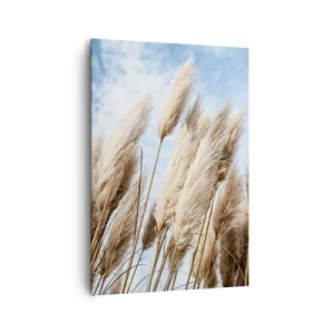 Cuadro sobre lienzo - Impresión de Imagen - Delicadas hierbas de la pampa contra un cielo azul con nubes ligeras - 70x100cm - Una caricia soleada y ventosa - Decoración de pared moderna para salón y dormitorio ARTTOR
