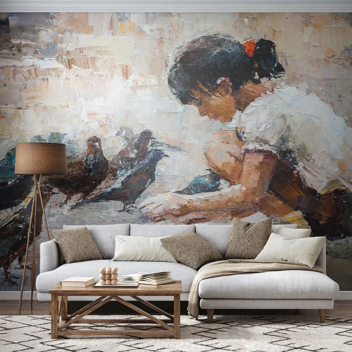 Fotomural Premium Canvas - Pequeños y dulces - Chica, Pichón, Para niños - 400x280 cm