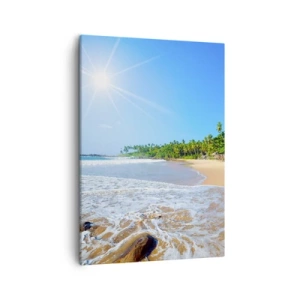 Cuadro sobre lienzo - Impresión de Imagen - Playa tropical con palmeras y cielo azul. - 50x70cm - Un lugar exótico para ti - Decoración de pared moderna para salón y dormitorio ARTTOR