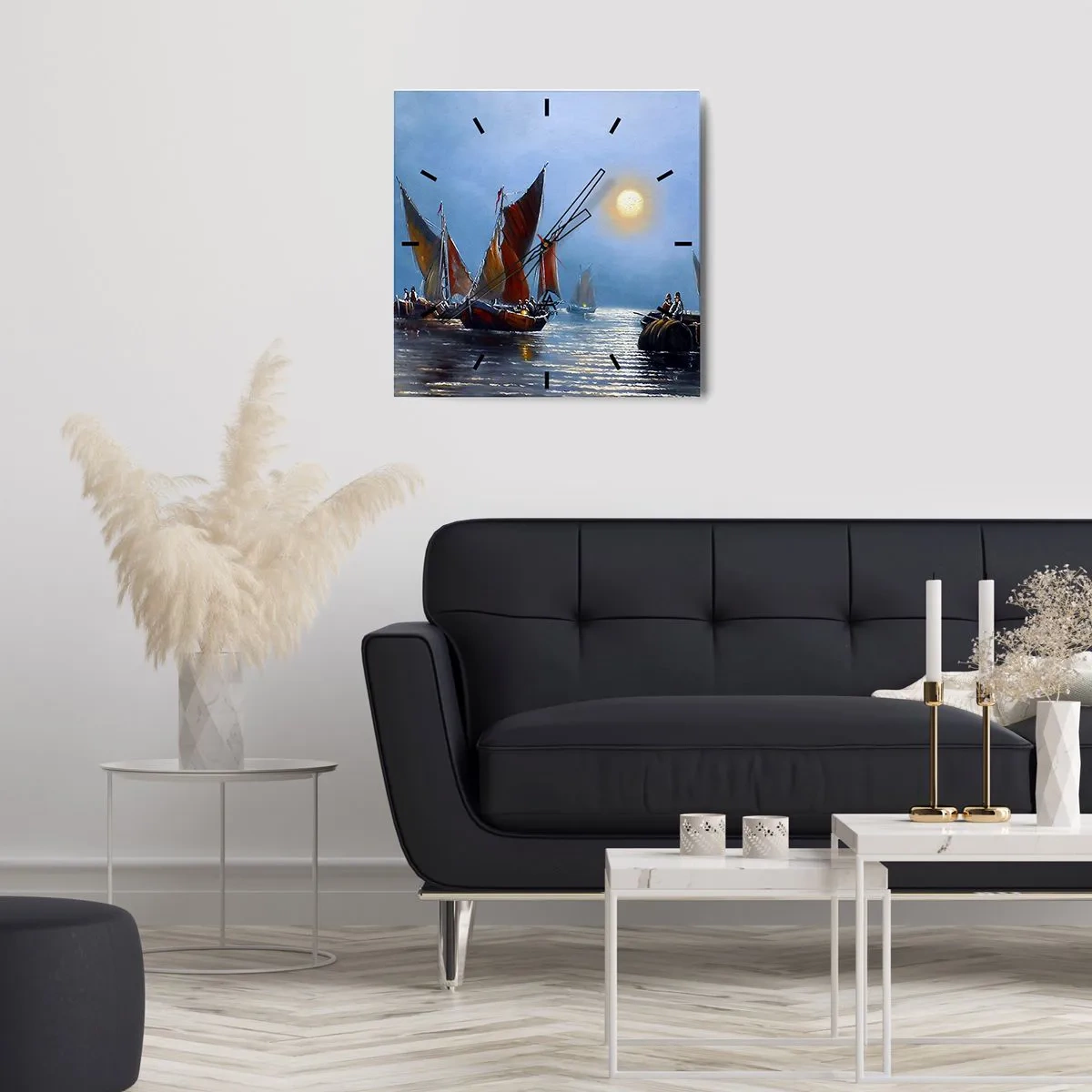 Reloj de pared - Reloj de vidrio - Pesca nocturna - 30x30 cm