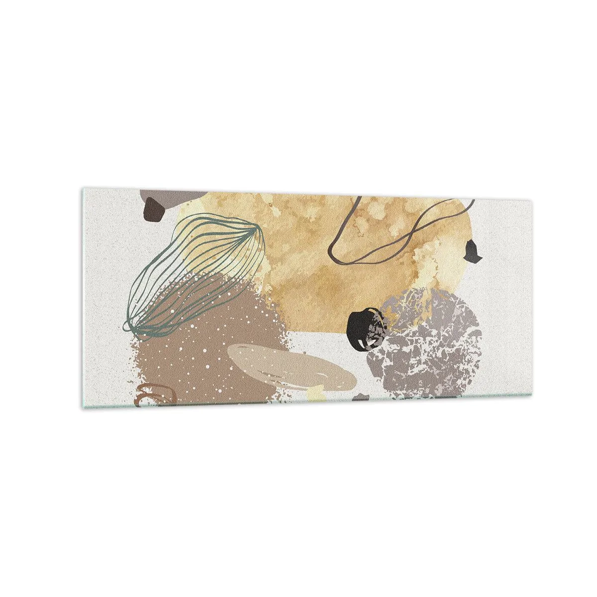 Cuadro sobre vidrio - Impresiones sobre Vidrio - Una composición de formas abstractas en beige y amarillo. - 120x50cm - Plumología aplicada - Decoración de pared moderna para salón y dormitorio ARTTOR