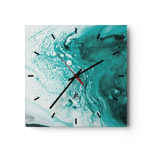 Reloj de pared - Reloj de vidrio - Composición abstracta en tonos turquesa sobre fondo blanco. - 30x30cm - Disolución en blanco y turquesa - Decoración de pared moderna para salón y dormitorio ARTTOR