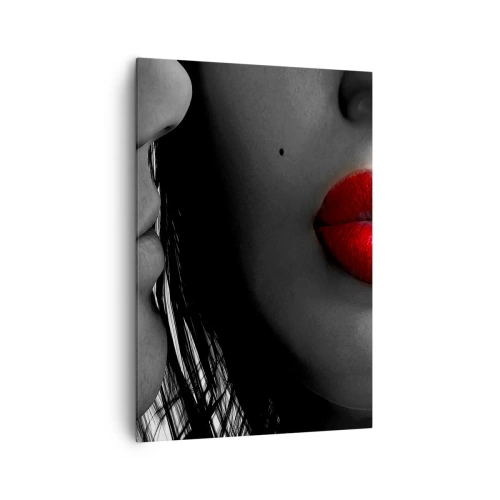 Cuadro sobre lienzo - Impresión de Imagen - Primer plano de los rostros de una mujer y un hombre con labios rojos. - 70x100cm - Cara a cara  - Decoración de pared moderna para salón y dormitorio ARTTOR