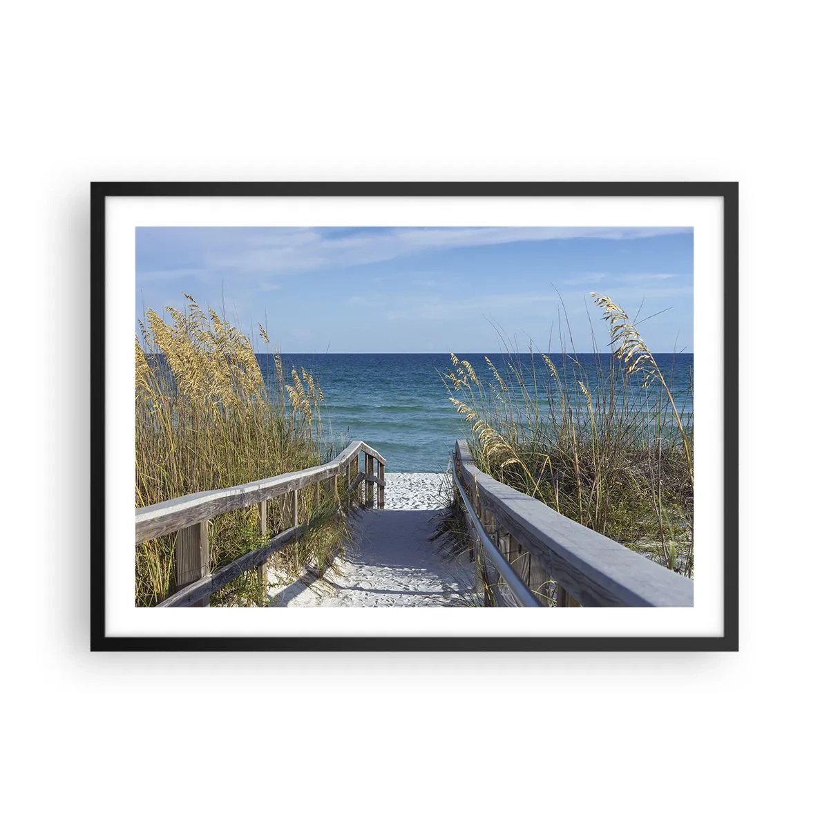 Póster en marco negro - Camino a la playa con vistas al mar - 70x50cm - En el sol, en el viento - Decoración de pared moderna para salón y dormitorio ARTTOR