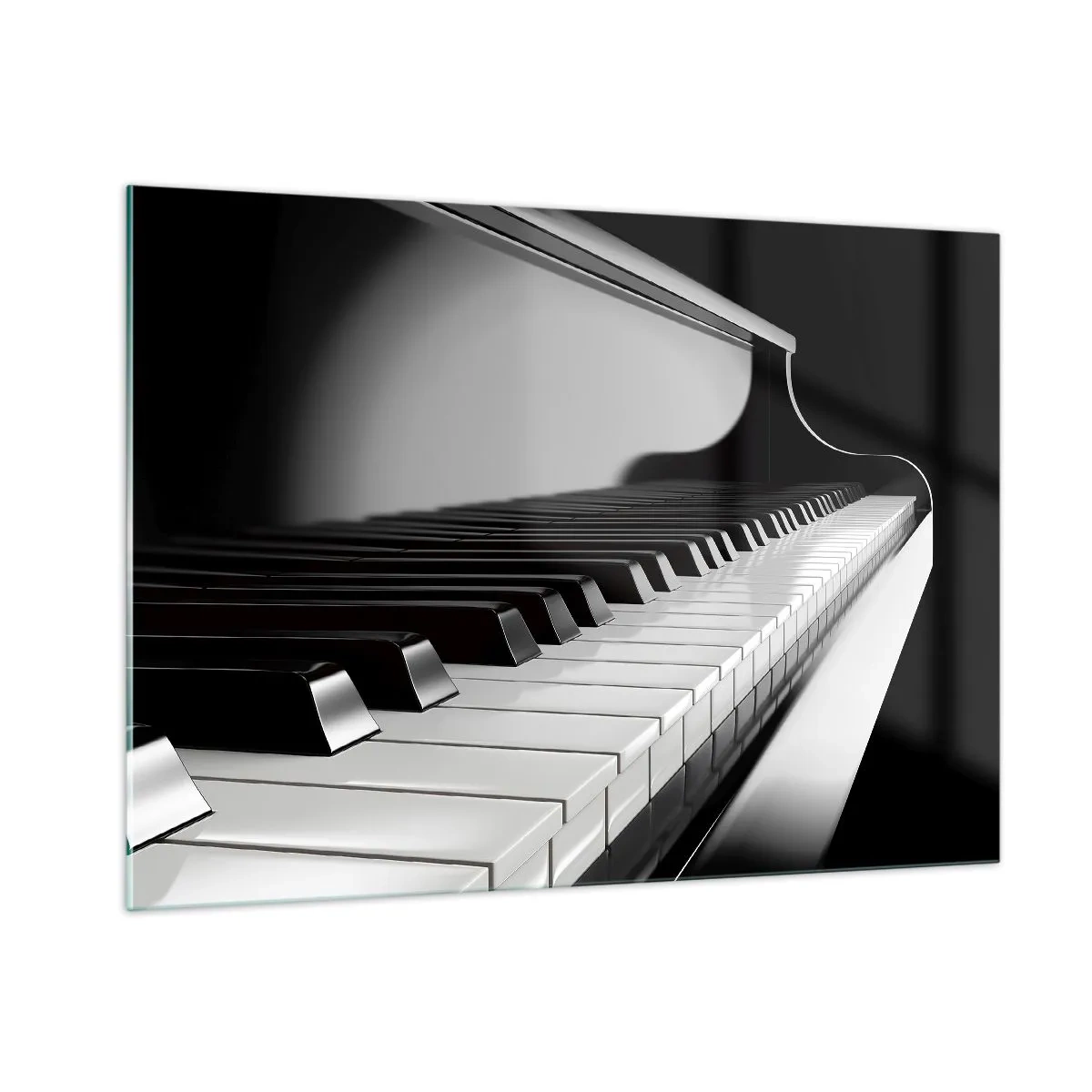 Cuadro sobre vidrio - Impresiones sobre Vidrio - Teclado de piano en blanco y negro en perspectiva - 100x70cm - Armonía musical - Decoración de pared moderna para salón y dormitorio ARTTOR