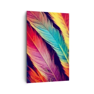 Cuadro sobre lienzo - Impresión de Imagen - Plumas de colores intensos - 80x120cm - Arco iris plumoso - Decoración de pared moderna para salón y dormitorio ARTTOR