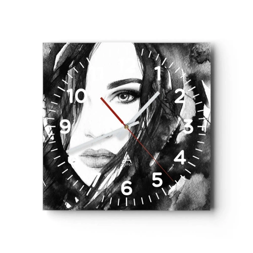 Reloj de pared - Reloj de vidrio - Retrato de una dama en blanco y negro - 30x30 cm