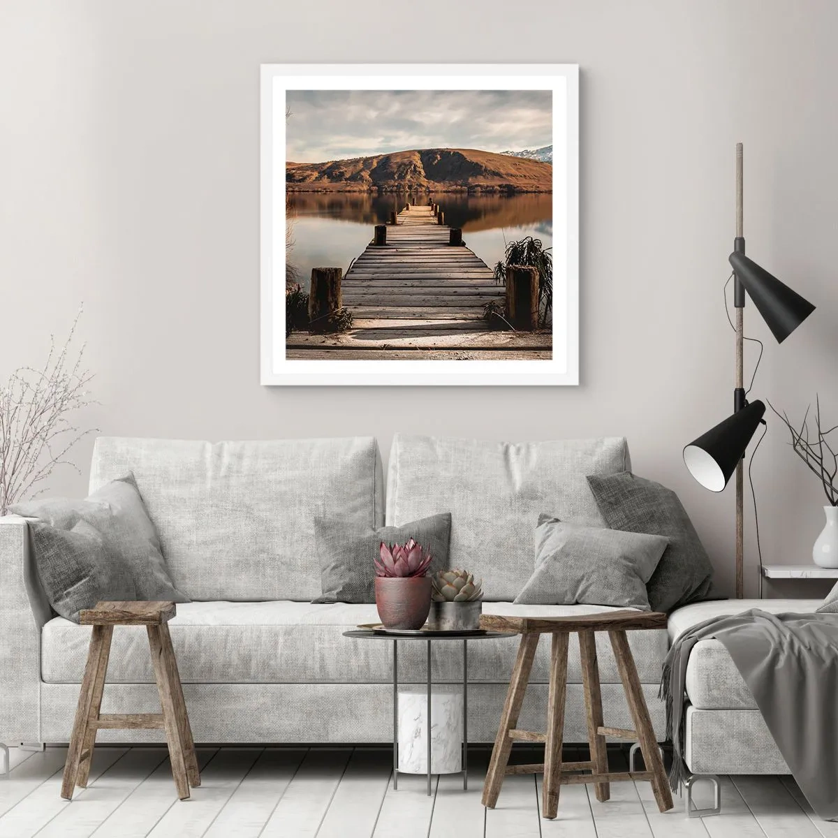 Póster en marco blanco - Un paisaje en silencio - 60x60 cm