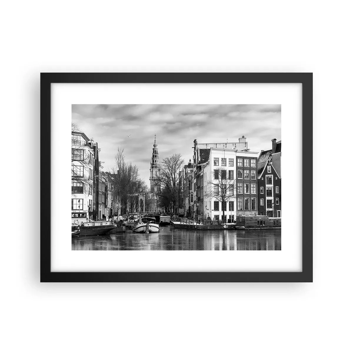 Póster en marco negro - Ambiente de Ámsterdam - 40x30 cm
