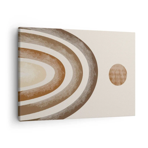 Cuadro sobre lienzo - Impresión de Imagen - Motivo planetario geométrico en tonos marrones - 70x50cm - En otro mundo - Decoración de pared moderna para salón y dormitorio ARTTOR