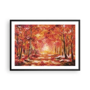 Póster en marco negro - Bosque otoñal en tonos cobre y dorado. - 70x50cm - Bosque de cobre - Decoración de pared moderna para salón y dormitorio ARTTOR