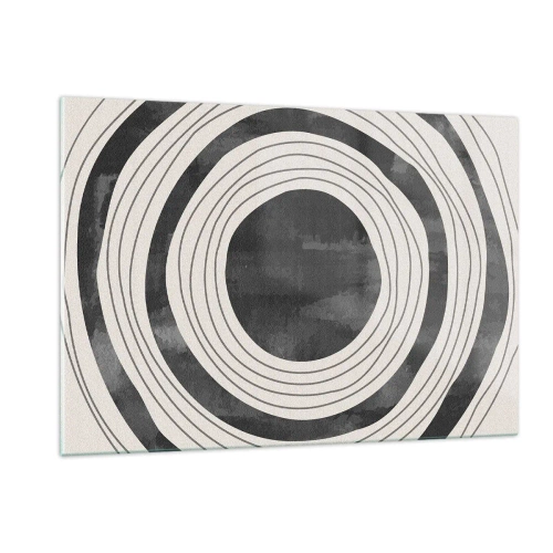 Cuadro sobre vidrio - Impresiones sobre Vidrio - Círculos concéntricos en blanco y negro con contornos irregulares. - 120x80cm - En el centro mismo - Decoración de pared moderna para salón y dormitorio ARTTOR