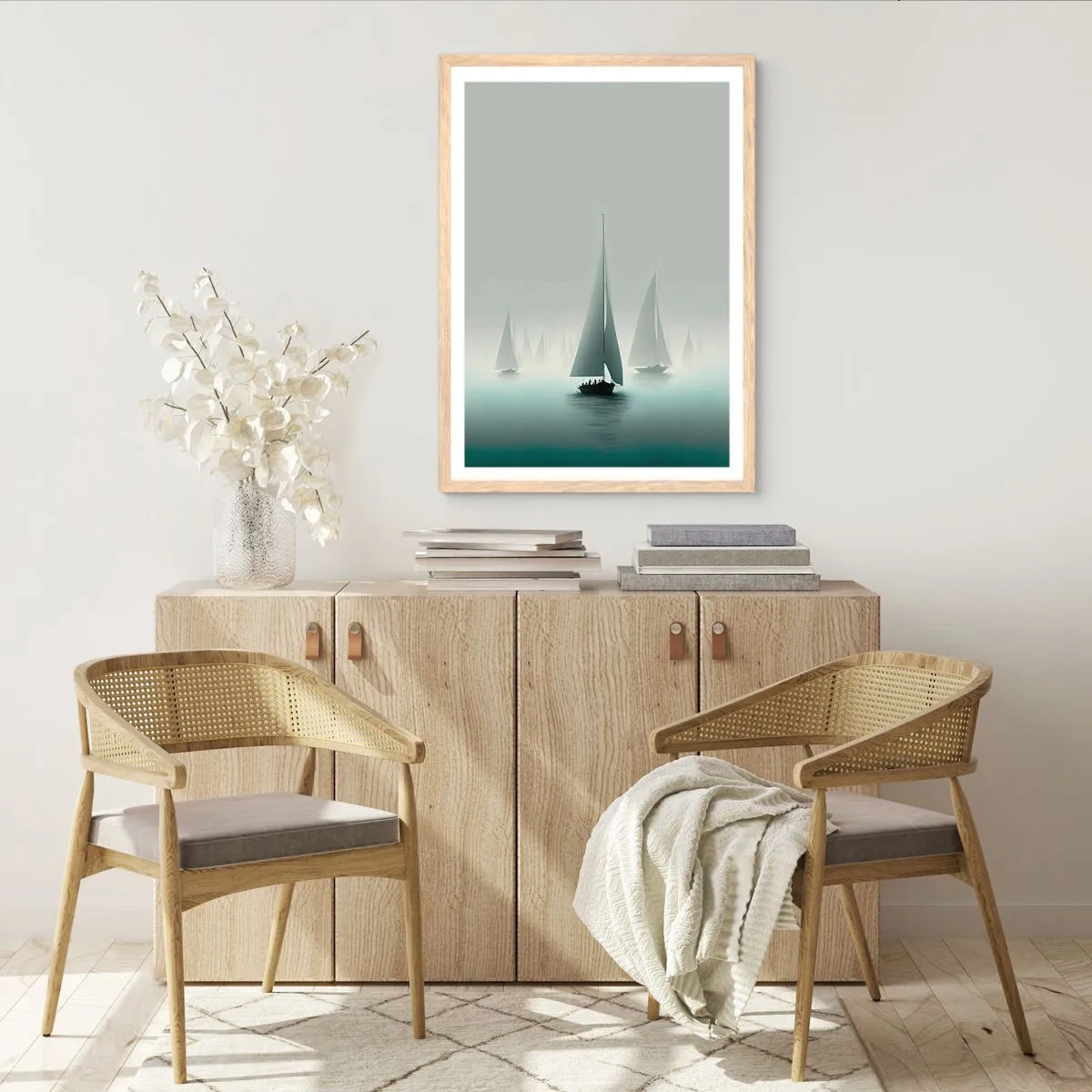 Póster en marco roble claro - Día de niebla en alta mar - 30x40 cm