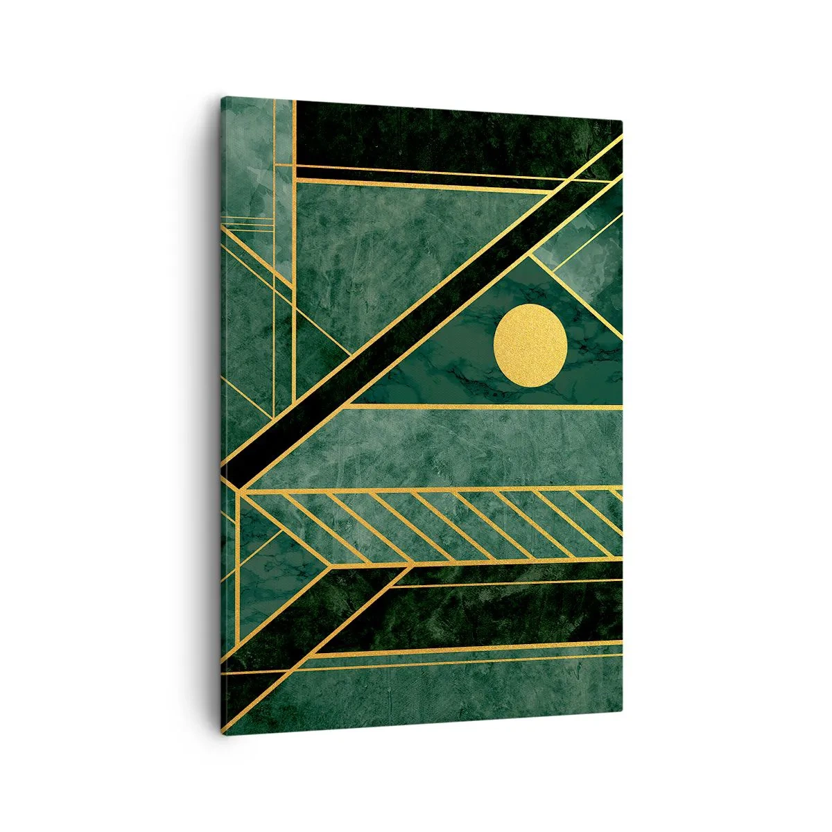Cuadro sobre lienzo - Impresión de Imagen - Diseño geométrico verde y dorado con un patrón elegante. - 50x70cm - La dinámica del oro y el azul - Decoración de pared moderna para salón y dormitorio ARTTOR