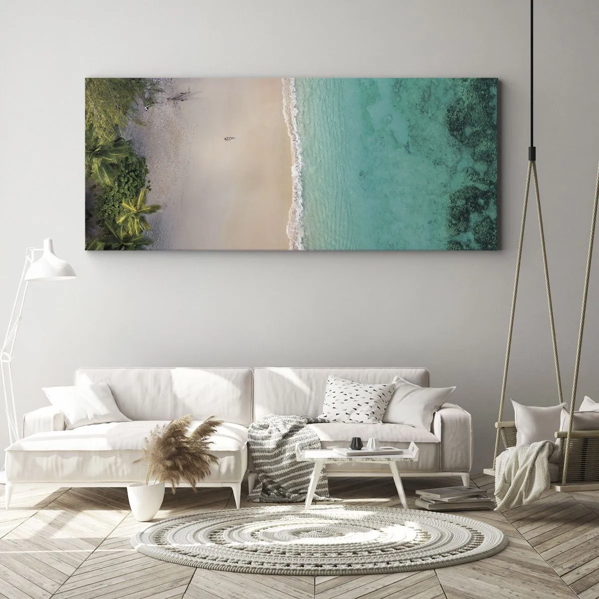 Cuadro sobre lienzo - Impresión de Imagen - Vista aérea de una playa tropical con agua turquesa. - 120x50cm - Playa del paraíso - Decoración de pared moderna para salón y dormitorio ARTTOR