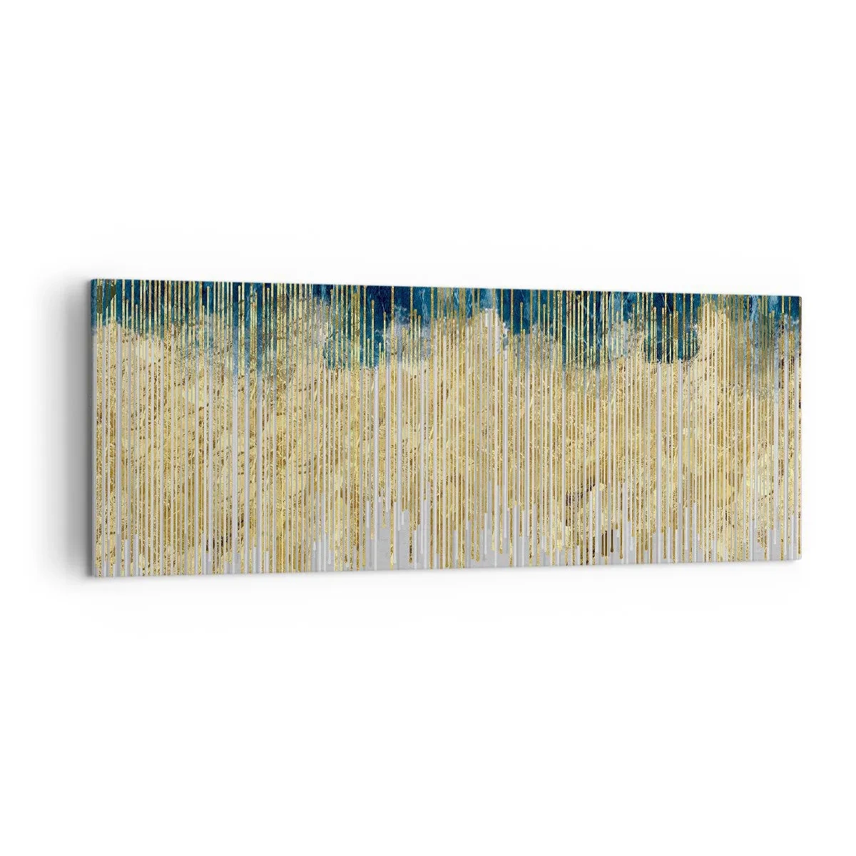 Cuadro sobre lienzo - Impresión de Imagen - Líneas doradas sobre un fondo de abstracción azul marino y gris. - 140x50cm - Frontera de líneas doradas - Decoración de pared moderna para salón y dormitorio ARTTOR