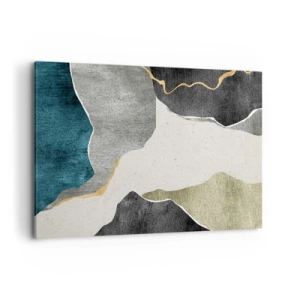 Cuadro sobre lienzo - Impresión de Imagen - Formas geométricas en tonos grises, verdes y dorados. - 120x80cm - Composición en mosaico con una hebra de oro - Decoración de pared moderna para salón y dormitorio ARTTOR
