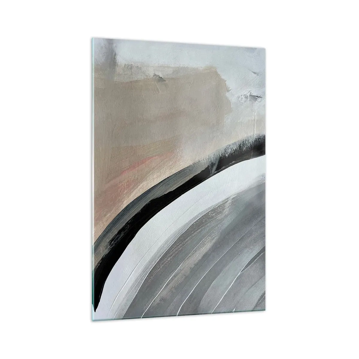 Cuadro sobre vidrio - Impresiones sobre Vidrio - Arco abstracto en tonos negro, gris y beige. - 70x100cm - Composición: un arco negro y gris - Decoración de pared moderna para salón y dormitorio ARTTOR