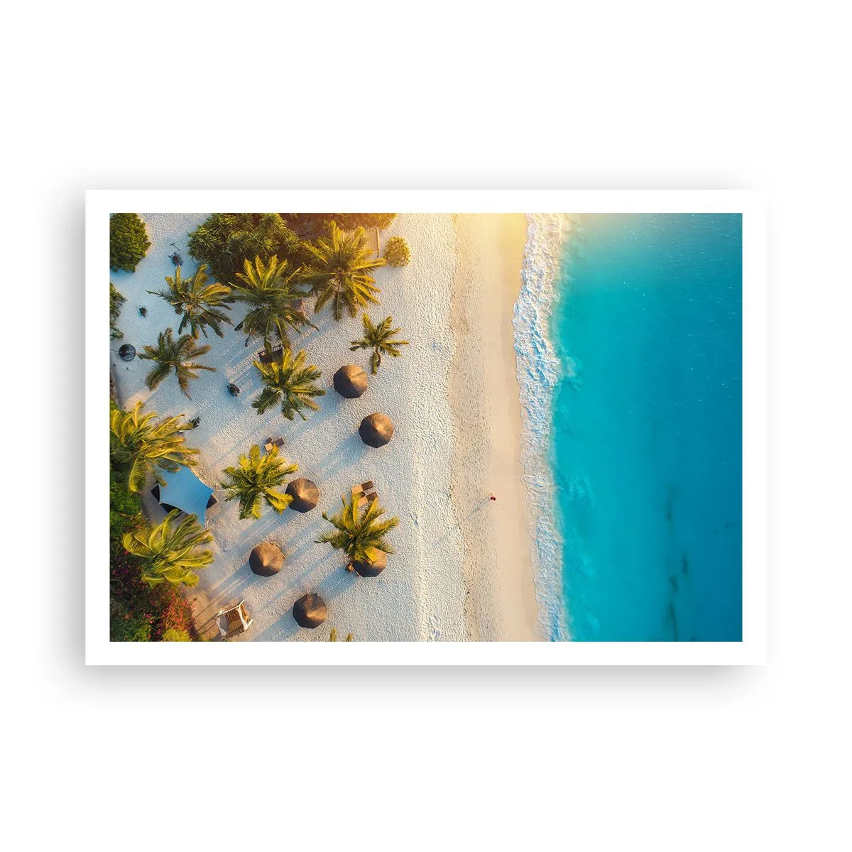Póster - Vista de una playa tropical con palmeras y un mar turquesa. - 100x70cm - Bienvenidos al paraíso - Decoración de pared moderna para salón y dormitorio ARTTOR
