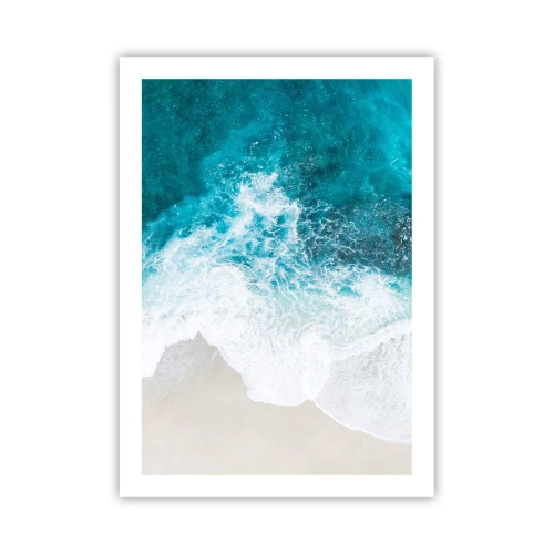 Póster - Vista aérea de olas turquesas rompiendo en una playa de arena. - 50x70cm - Una caricia natural - Decoración de pared moderna para salón y dormitorio ARTTOR