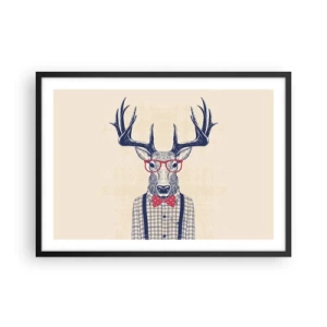 Póster en marco negro - Gráfico estilizado de un ciervo con gafas y pajarita. - 70x50cm - Una extravagancia lúdica - Decoración de pared moderna para salón y dormitorio ARTTOR
