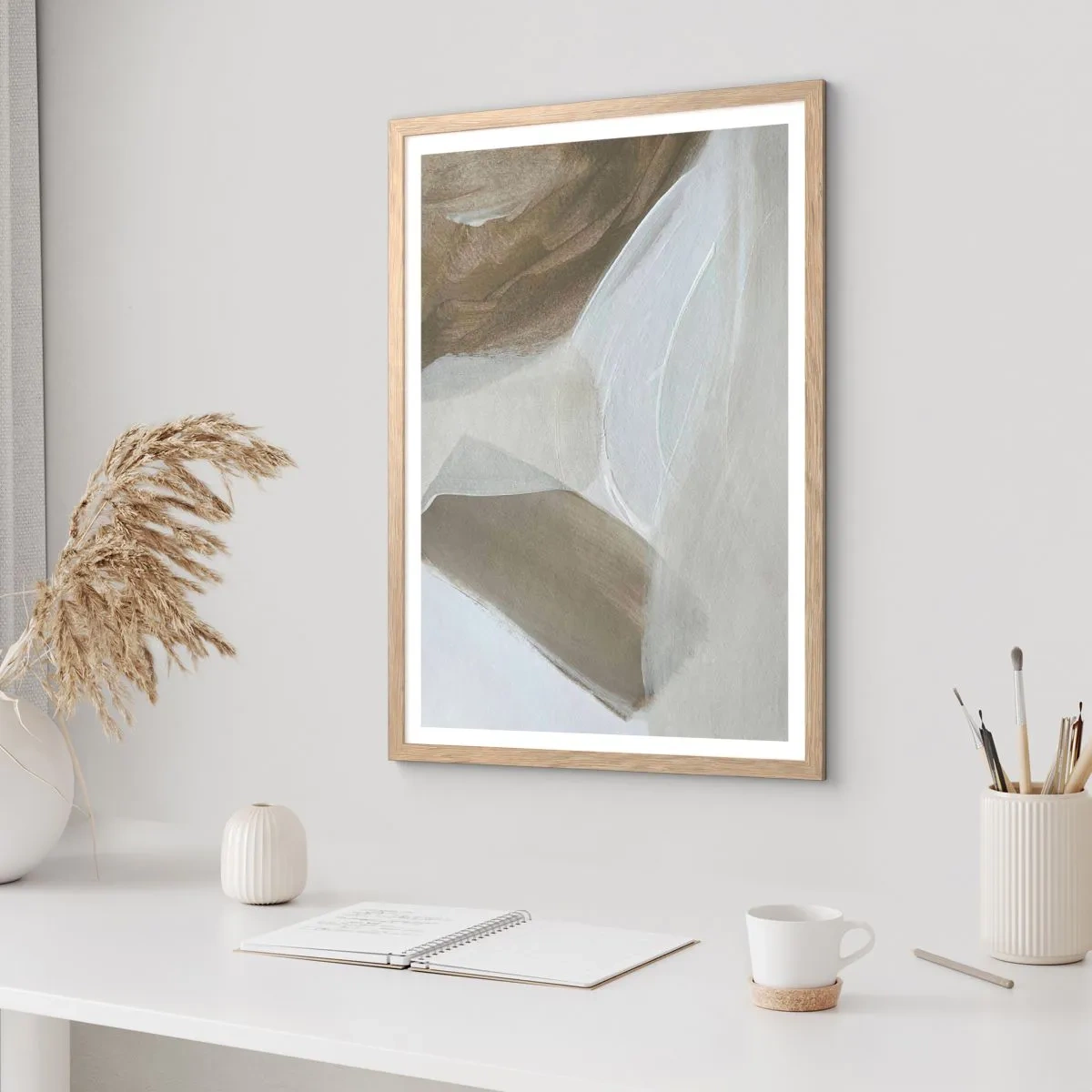 Póster en marco roble claro - Ola de blanco - 70x100 cm