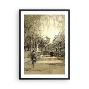 Póster en marco negro - Ilustración de un parque en estilo boceto en tonos sepia - 50x70cm - Un momento hecho a pluma - Decoración de pared moderna para salón y dormitorio ARTTOR