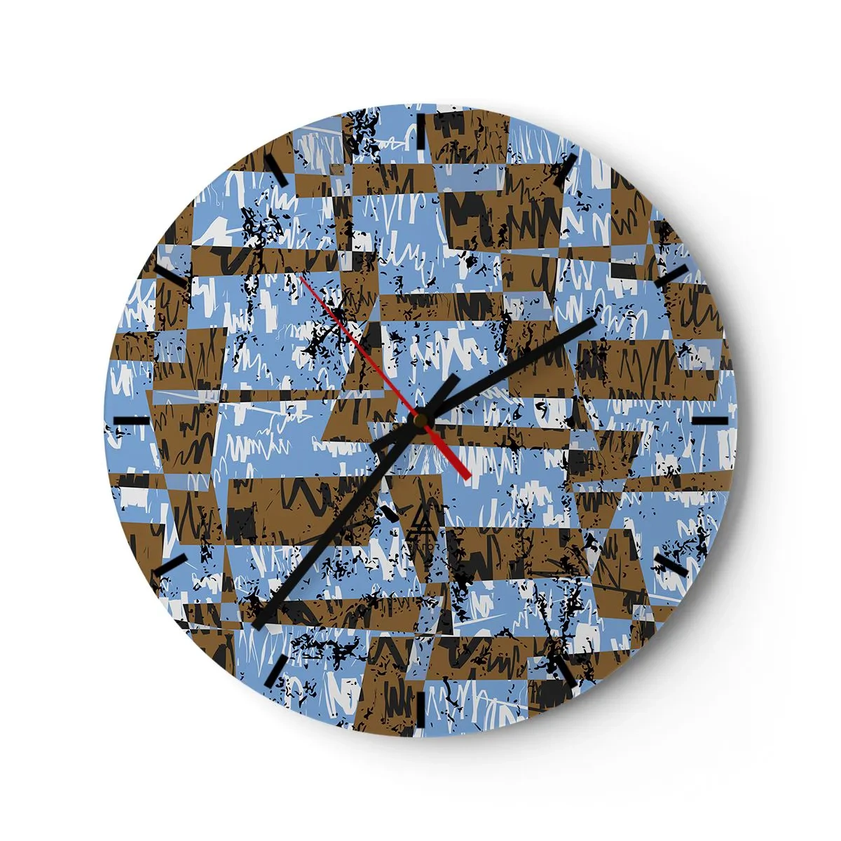 Reloj de pared - Reloj de vidrio - Patrones geométricos en tonos azules y marrones. - 30x30cm - Un recorte del desierto - Decoración de pared moderna para salón, cocina y dormitorio ARTTOR