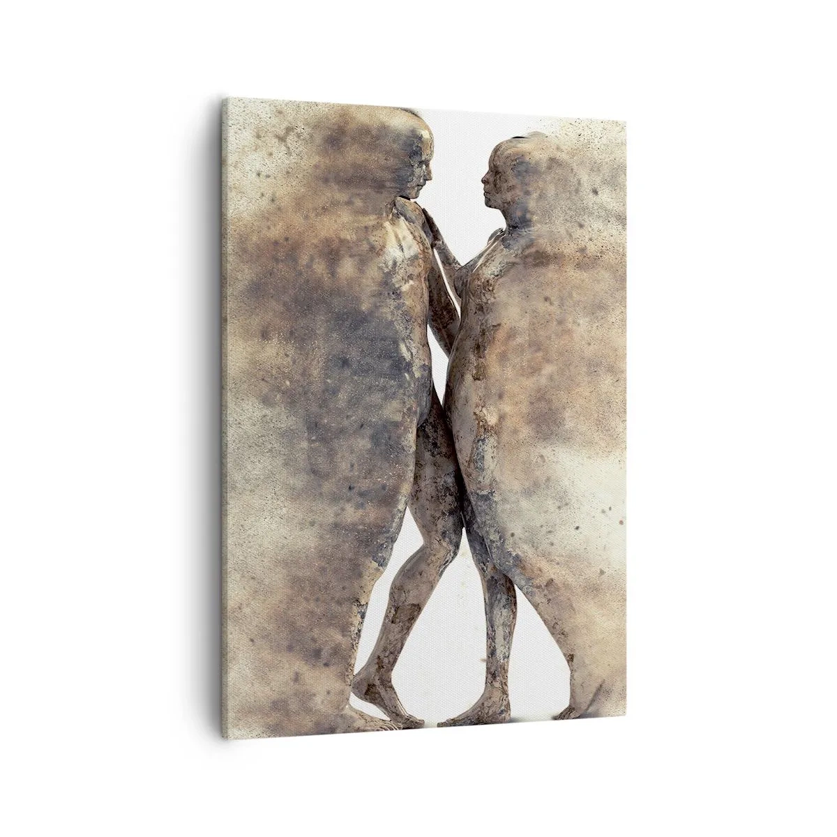 Cuadro sobre lienzo - Impresión de Imagen - Un dúo abstracto de siluetas en tonos arena. - 50x70cm - Del polvo resurgieron para amar - Decoración de pared moderna para salón y dormitorio ARTTOR