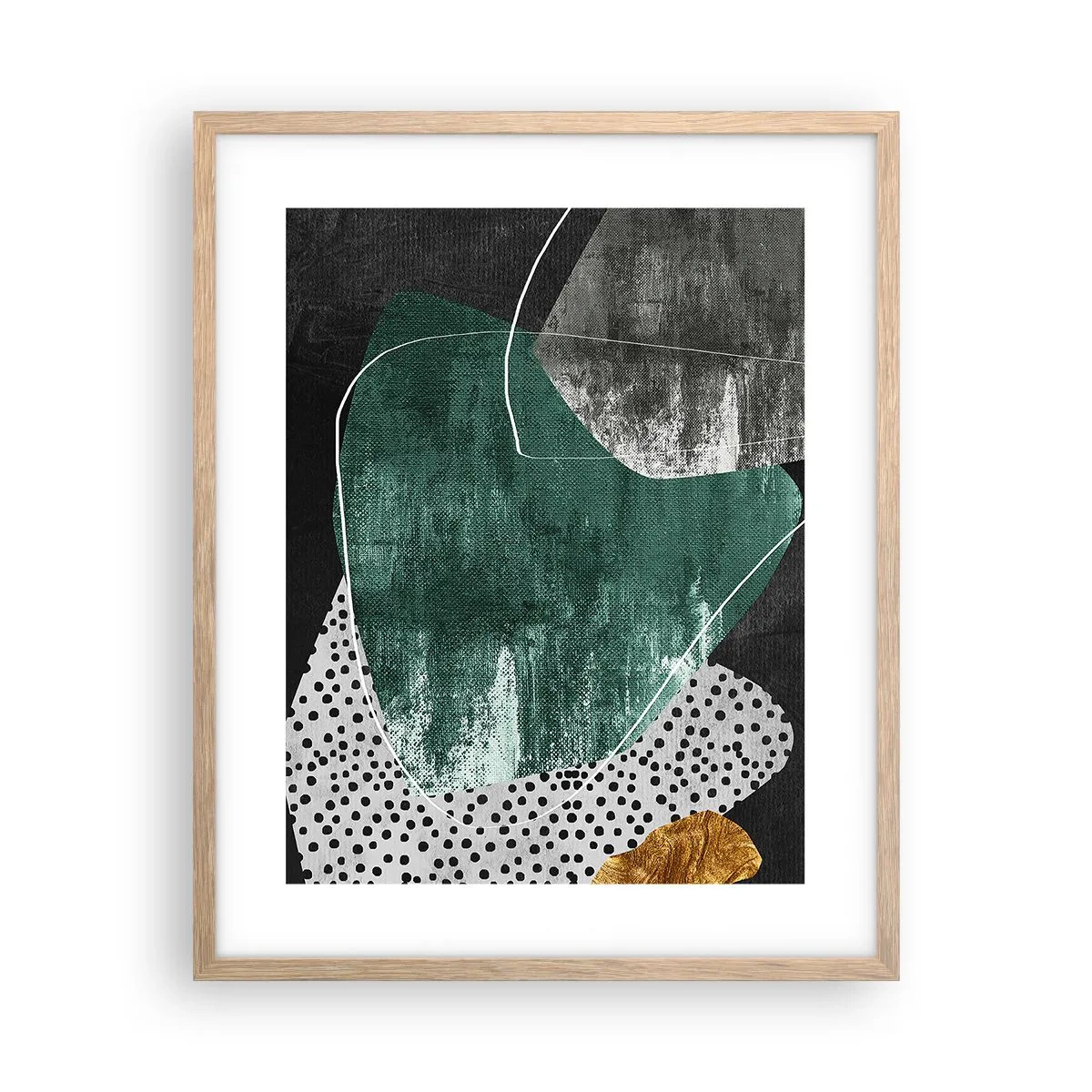 Póster en marco roble claro - Abstracción colorista con un copo de oro - 40x50 cm