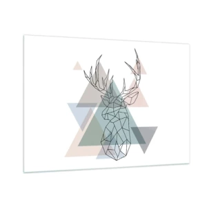 Cuadro sobre vidrio - Impresiones sobre Vidrio - Dibujo geométrico de un ciervo sobre un fondo de triángulos pastel. - 100x70cm - En un bosque geométrico - Decoración de pared moderna para salón y dormitorio ARTTOR
