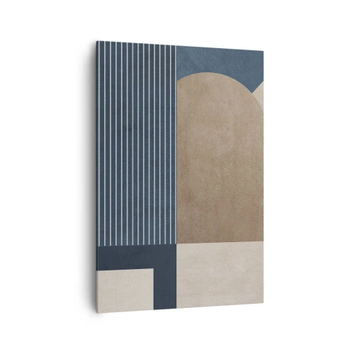 Cuadro sobre lienzo - Impresión de Imagen - Figuras geométricas en tonos beige y azul marino con líneas. - 70x100cm - Composición de sencillez y redondez - Decoración de pared moderna para salón y dormitorio ARTTOR