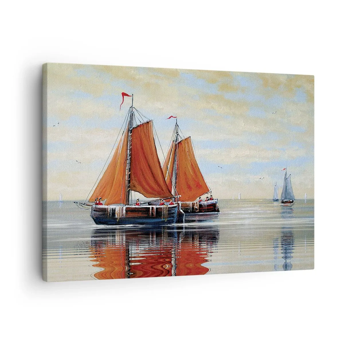 Cuadro sobre lienzo - Impresión de Imagen - Veleros de dos mástiles en aguas tranquilas - 70x50cm - Navega, marinero.... - Decoración de pared moderna para salón y dormitorio ARTTOR
