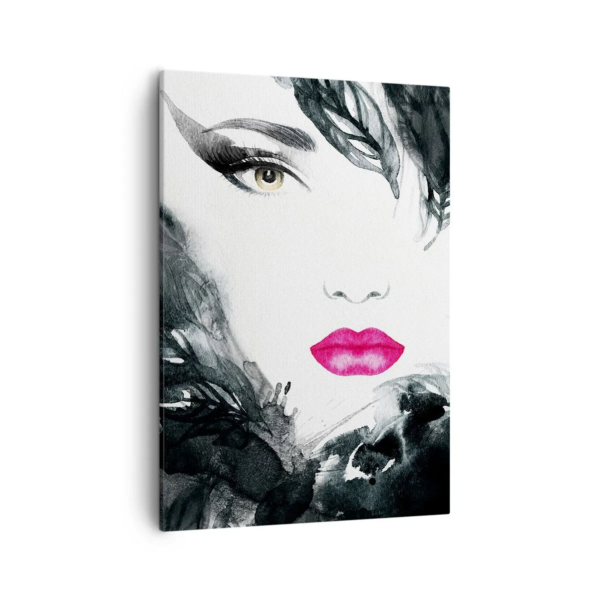 Cuadro sobre lienzo - Impresión de Imagen - Retrato artístico de una mujer con labios intensamente rosados. - 50x70cm - ¡Cuidado! Femme fatale - Decoración de pared moderna para salón y dormitorio ARTTOR