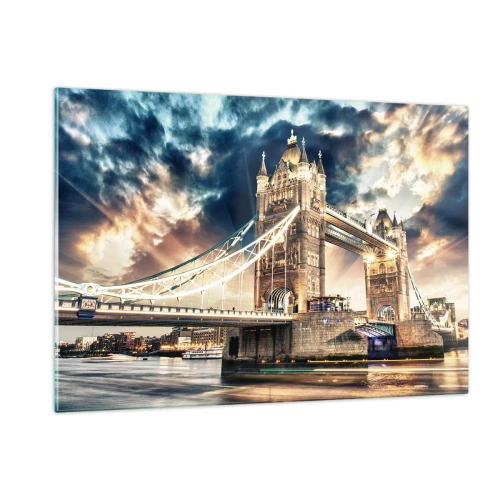 Cuadro sobre vidrio - Impresiones sobre Vidrio - El Tower Bridge de Londres bajo un cielo espectacular - 120x80cm - Un monumento a un imperio victoriano - Decoración de pared moderna para salón y dormitorio ARTTOR