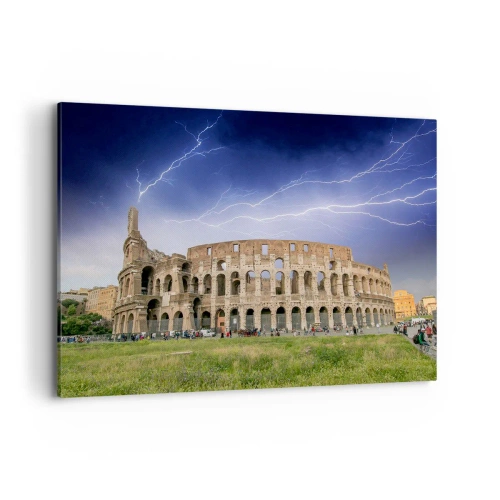 Cuadro sobre lienzo - Impresión de Imagen - El Coliseo de Roma iluminado por un rayo - 120x80cm - Arena de guerreros - Decoración de pared moderna para salón y dormitorio ARTTOR