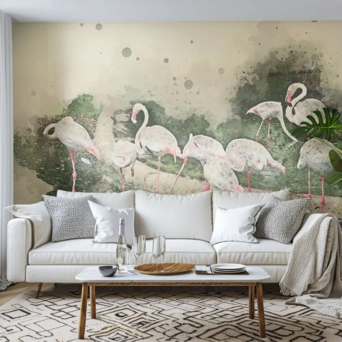 Fotomural Standard Eco - Un sueño exótico - Aves, flamencos, Naturaleza - 400x280 cm