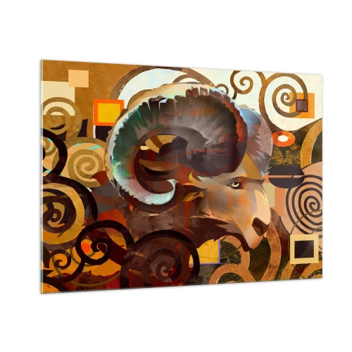 Cuadro sobre vidrio - Impresiones sobre Vidrio - Una imagen artística de un carnero en una composición geométrica y espiral. - 100x70cm - Magia - religiones - rituales - Decoración de pared moderna para salón y dormitorio ARTTOR