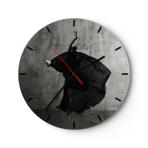 Reloj de pared - Reloj de vidrio - Una bailarina negra en una pose dinámica frente a una pared rugosa. - 30x30cm - Cargada de pasión - Decoración de pared moderna para salón, cocina y dormitorio ARTTOR