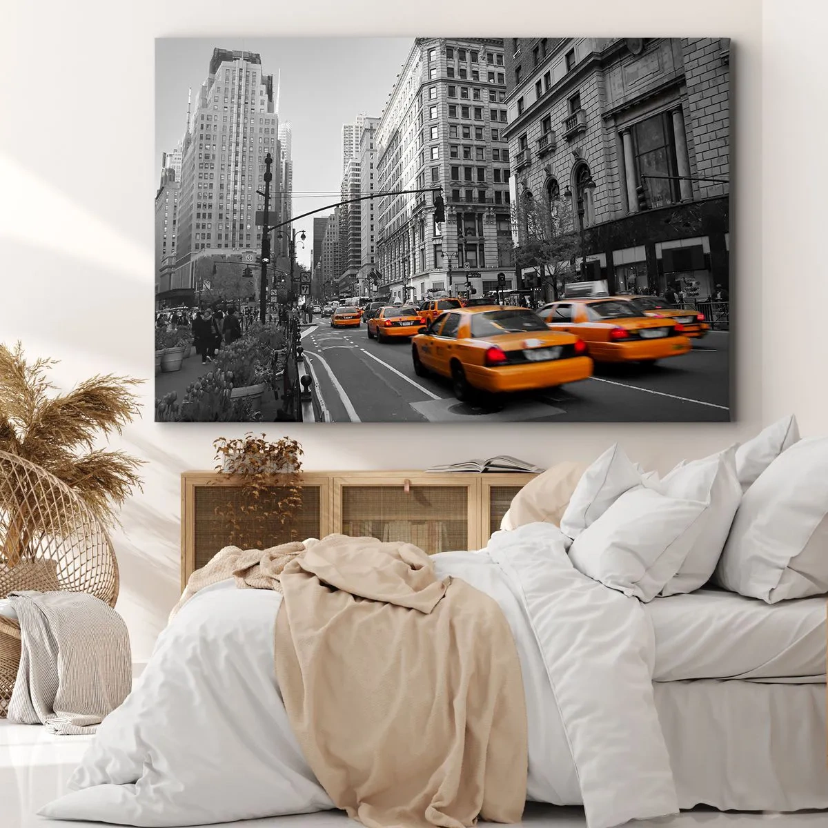 Cuadro sobre lienzo - Impresión de Imagen - Taxis amarillos en las calles de Nueva York - 120x80cm - Los soles de la gran ciudad - Decoración de pared moderna para salón y dormitorio ARTTOR