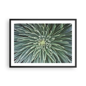 Póster en marco negro - Disposición simétrica de hojas verdes que se asemeja a una estrella. - 70x50cm - El nacimiento de una estrella - Decoración de pared moderna para salón y dormitorio ARTTOR