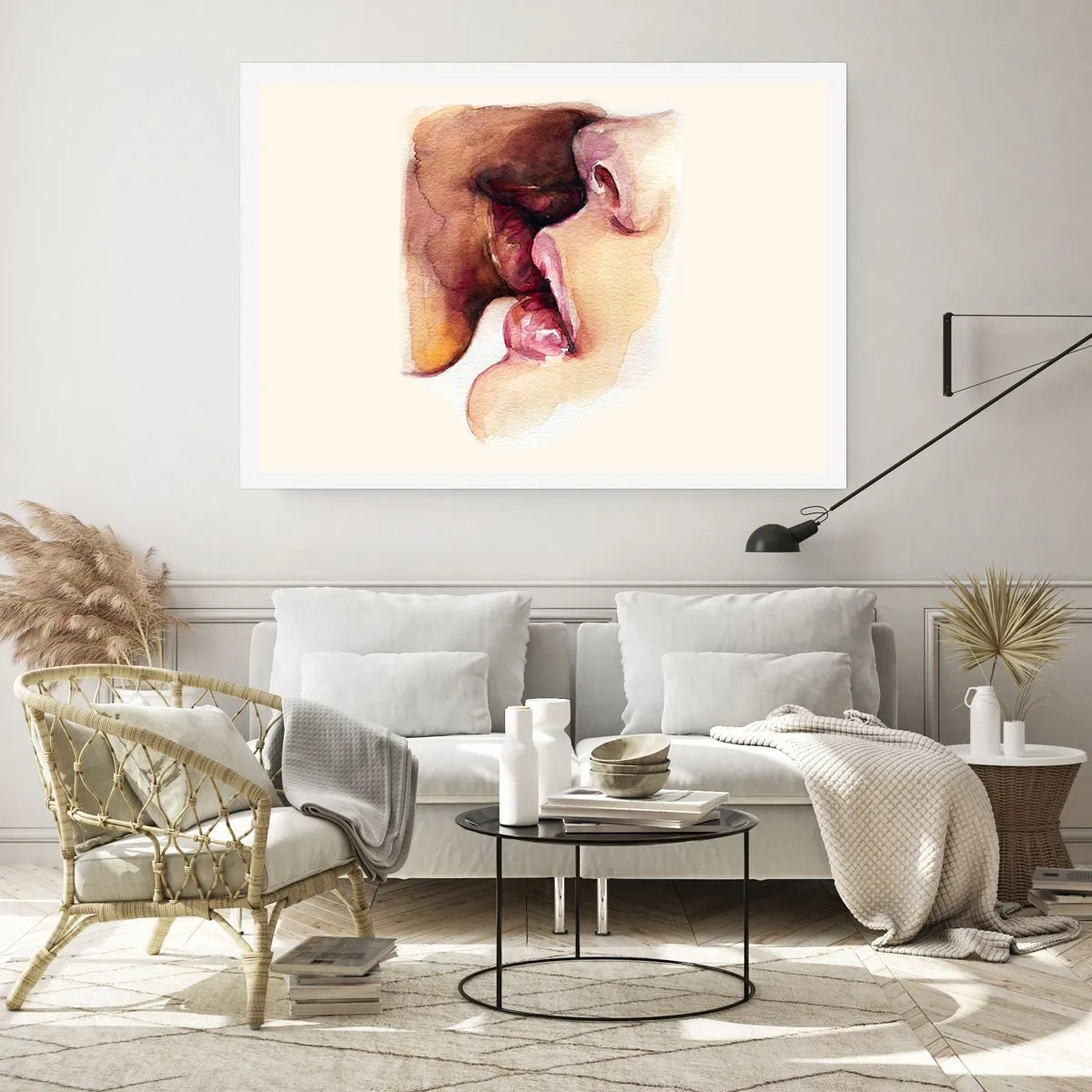 Póster - Una pintura de acuarela de un primer plano de un rostro. - 100x70cm - Como la noche y el día, la tierra y el cielo - Decoración de pared moderna para salón y dormitorio ARTTOR